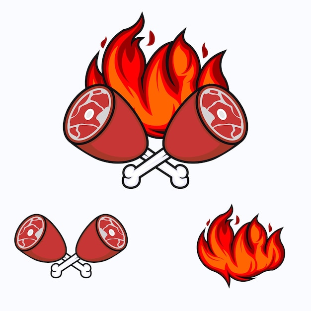 barbeque and meat logo set