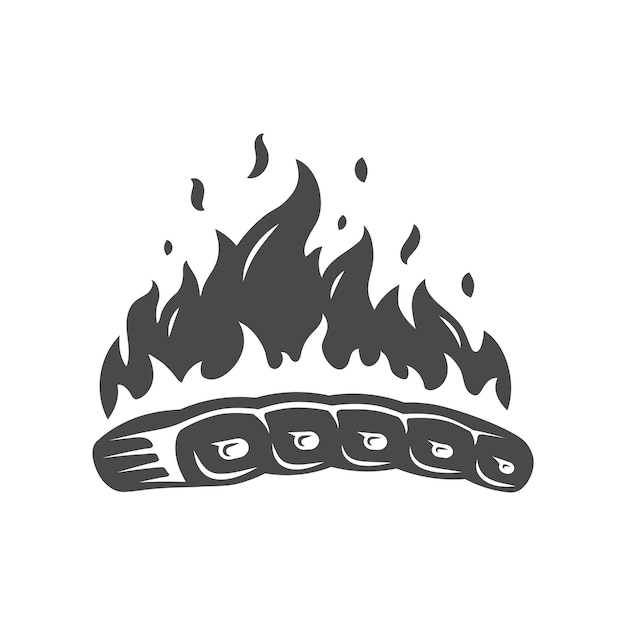 Ребра барбекю и огонь, изолированные на белом фоне