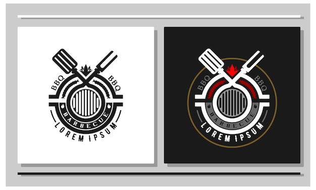 Вектор Логотип магазина барбекю вилка шпателя и колбаса в логотипе