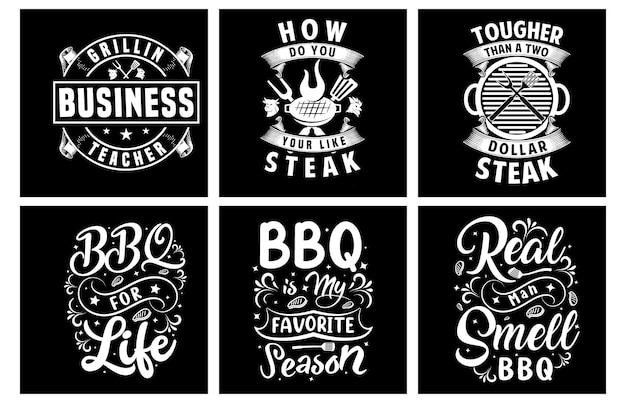 Vector barbeque t shirt design bundle. barbeque vector graphics. barbeque grill typography. bbq svg bundle