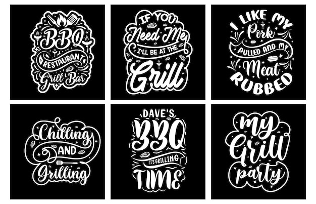 Vector barbeque t shirt design bundle. barbeque vector graphics. barbeque grill typography. bbq svg bundle