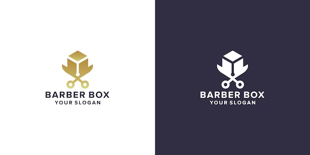 Modello di logo della scatola del barbiere