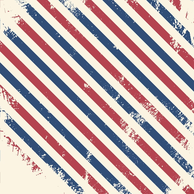 Barber colored liner vintage shabby grunge background Blue red vector pattern Diagonal stripe pattern