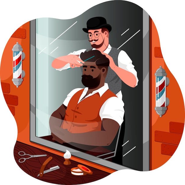 Vector a barber doing a hair design illustration