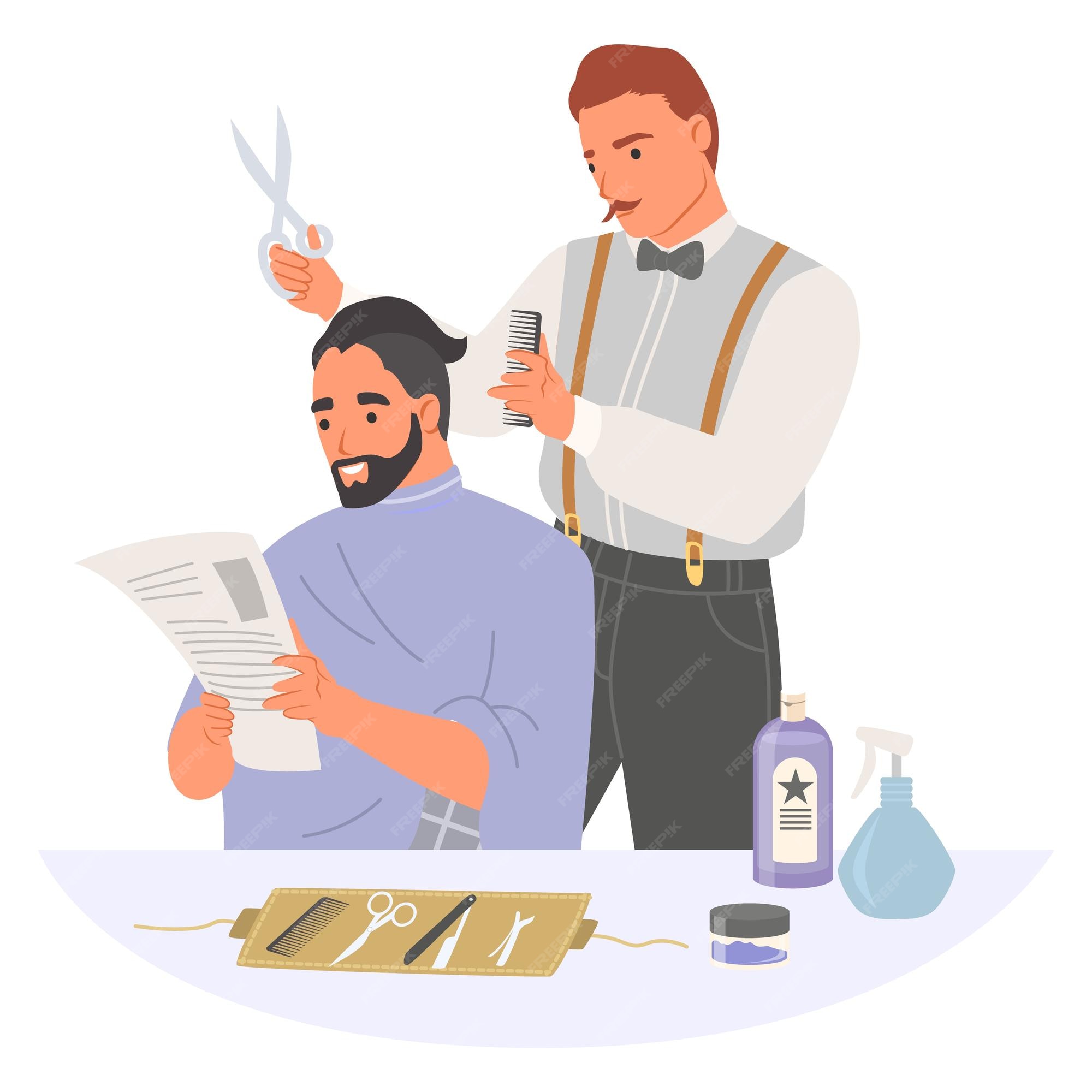 Premium Vector Barber doing haircut for man in vector