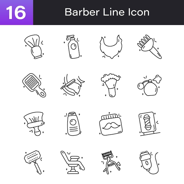 Barber doodle style hand drawn set 01