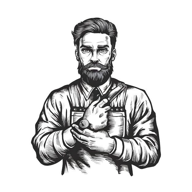 Barber engraved style ink sketch drawing black and white vector illustration