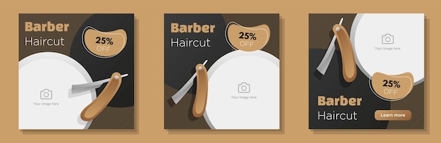 Barber haircut social media post banner set barbershop hairdresser advertisement concept beard