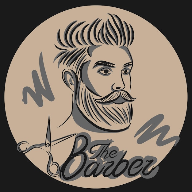 Vettore the barber cita a mano la copertina del barbiere delle forbici per il taglio di capelli da uomo