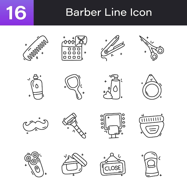 Barber outline hand draw icon Set 03