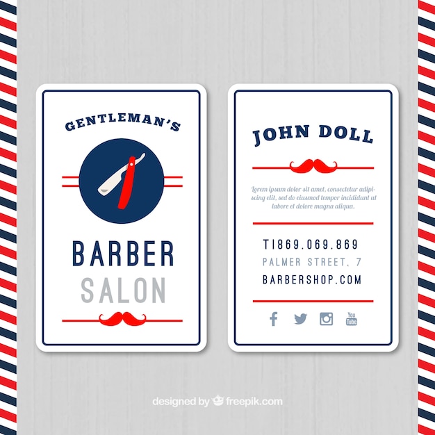 Vector barber salon red moustache cards