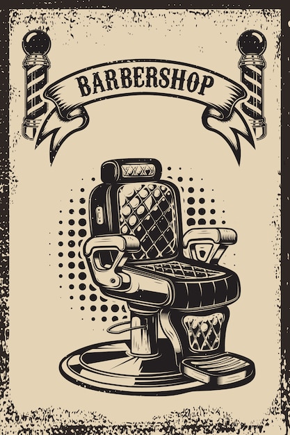 Barber shop. Barber chair on grunge background.  element for poster, emblem, label, t shirt.  illustration