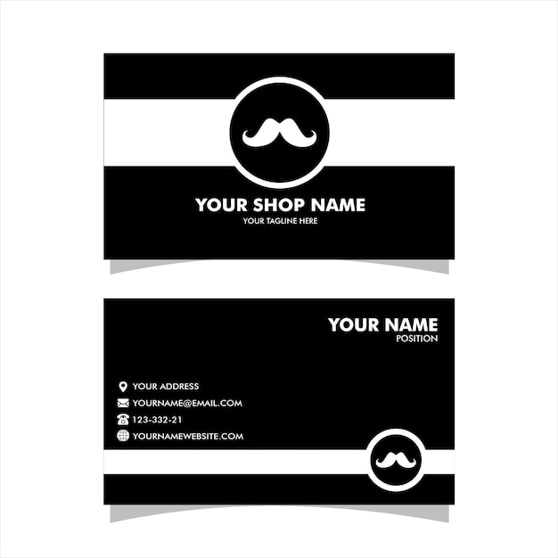 Barber shop business card and mens salon or barber shop logo black and white