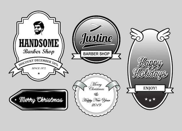 Vector barber shop christmas and new year label badges