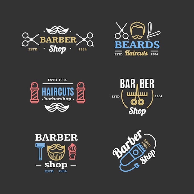 Barber Shop Color Emblems Set Vector