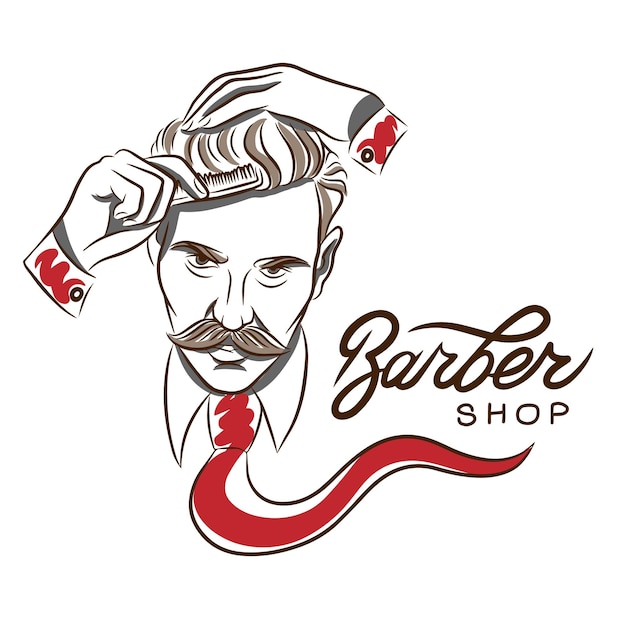 Barber shop handsome man with mustache combing his hair beauty
salon decoration