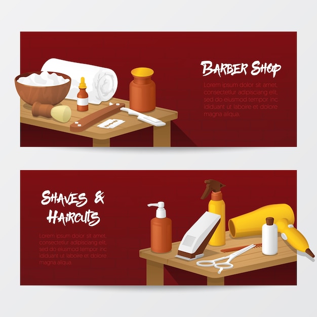 Vector barber shop horizontal banners