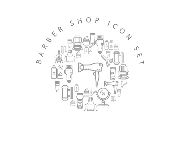 Barber shop icon set design