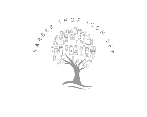 Barber shop icon set on white background Premium Vector