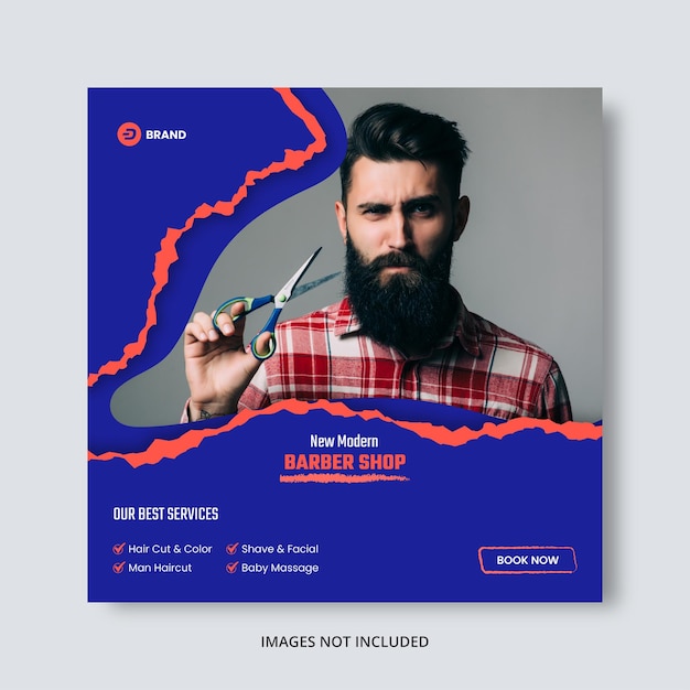 Vector barber shop instagram template design social media post