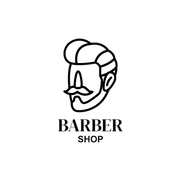 Modello di progettazione del logo del negozio di barbiere uomo con barba e baffi vettore