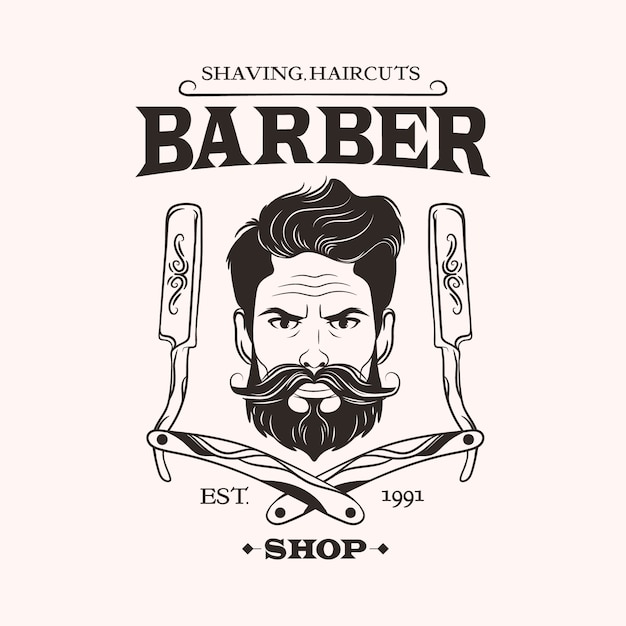 Vettore logo del negozio di barbiere su sfondo chiaro