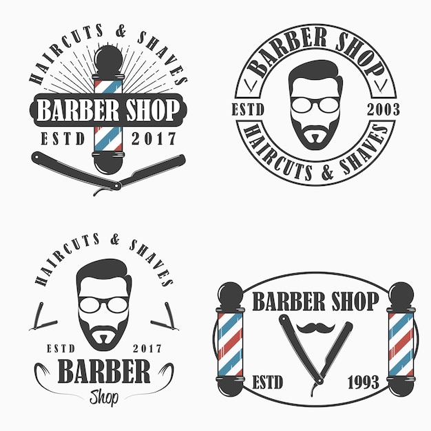 Barber shop logo set. templates of hairdressing salon emblems. vector illustration.