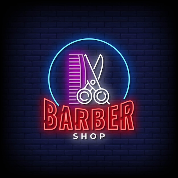 Barber shop neonreclames stijl tekst vector