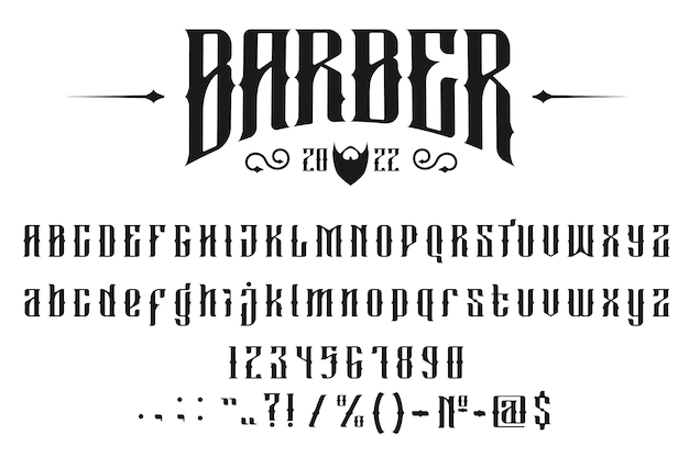 Vettore alfabeto di tipo vintage font vecchio negozio di barbiere