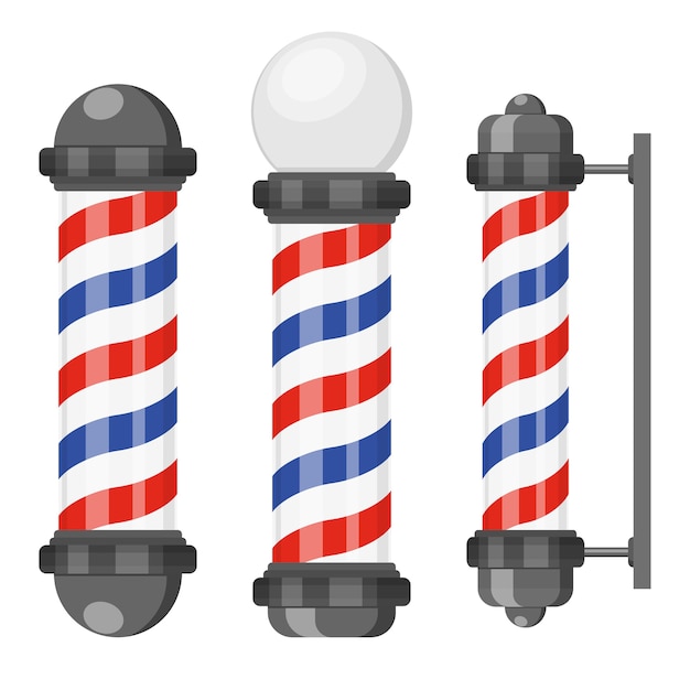 Barber shop poles with stripes in flat style