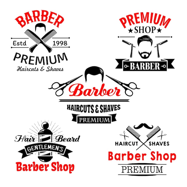 barber shop premium salon vector icons set