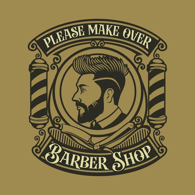 Barber shop retro vintage mascot logo design