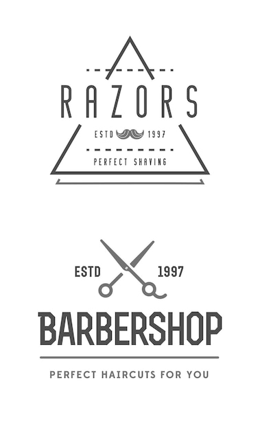 Barber shop set van twee emblemen in zwart-wit stijl vectorillustratie geïsoleerd op een witte achtergrond