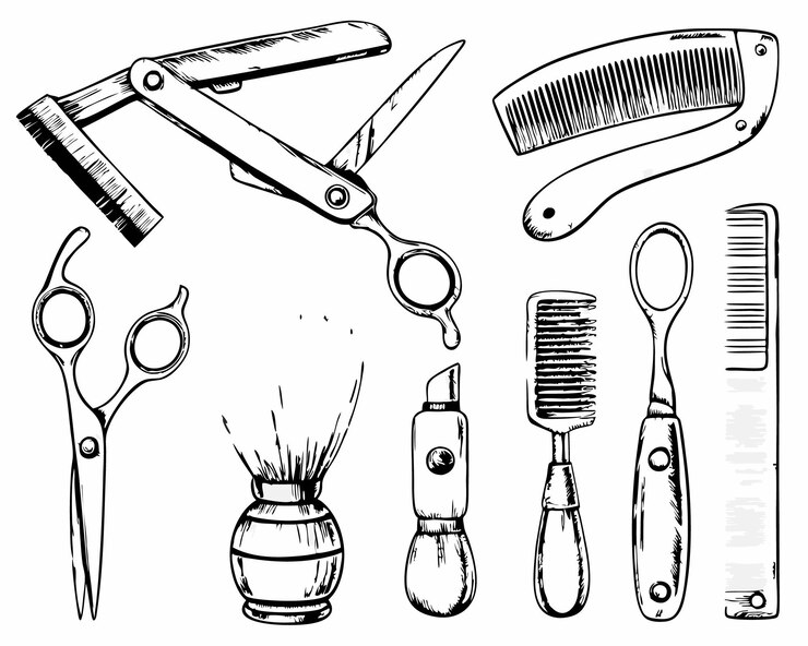 Vector barber shop tool set collection hand drawing
