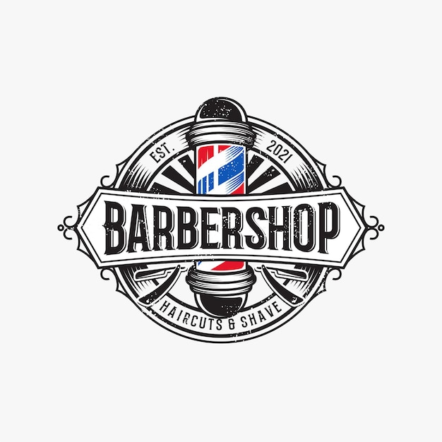 Illustrazione di design del logo vintage negozio di barbiere