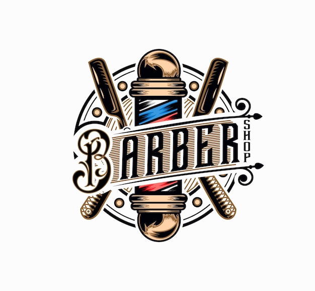 Vettore di progettazione di logo vintage del negozio di barbiere