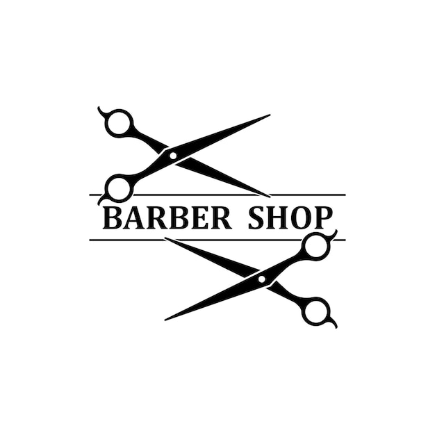 Vettore simbolo del fondo dell'icona del logo delle forbici dello strumento del barbiere
