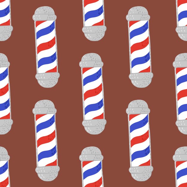 Vector barbers pole seamless pattern barbershop background repeated texture in doodle style for fabric