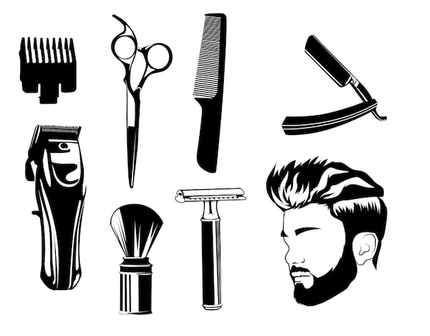 barbershop accessories illustration set
