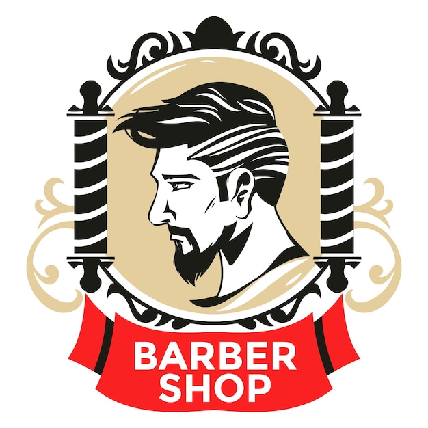 Barbershop-badge of embleem met kapperspaal in vintage stijl