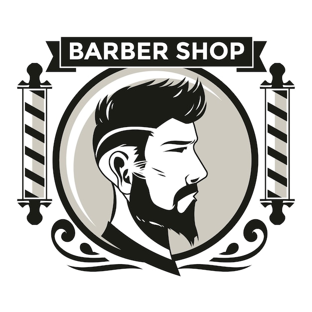 Barbershop-badge of embleem met kapperspaal in vintage stijl