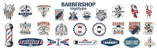 Barbershop badges Vintage barber label retro shave salon badge and gentleman haircut old sign A set of Barbershop vintage Logo template Vector illustration