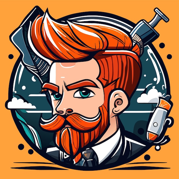 Vector barbershop beard man hipster haircut hand drawn flat stylish cartoon sticker icon concept isolated