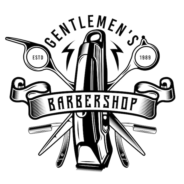 Vector barbershop clipper scissor and blade emblem