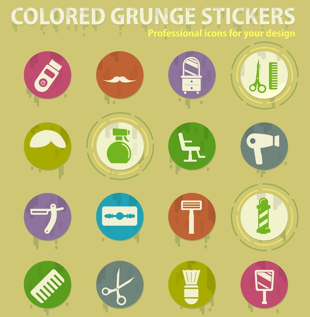 Barbershop colored grunge icons