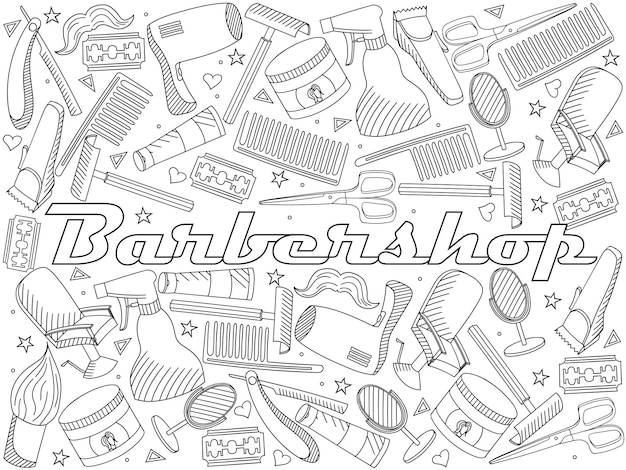 Barbershop coloring book vector illustration