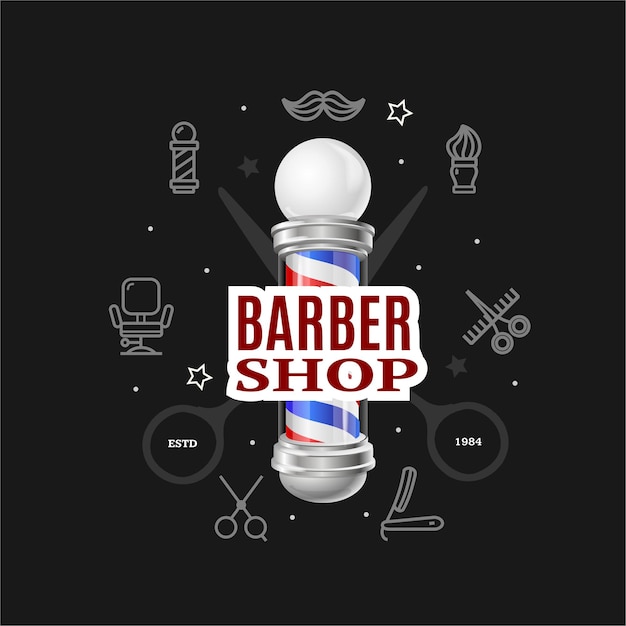 Vector barbershop concept met realistische gedetailleerde 3d barbers pole vector