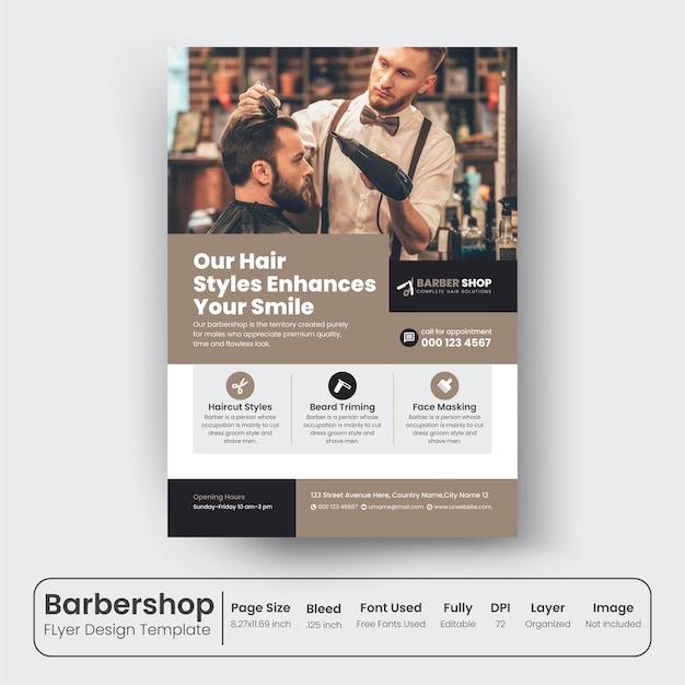 Barbershop flyer template design premium