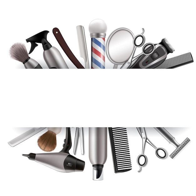 Barbershop frame with barber tools vector realistic illustration