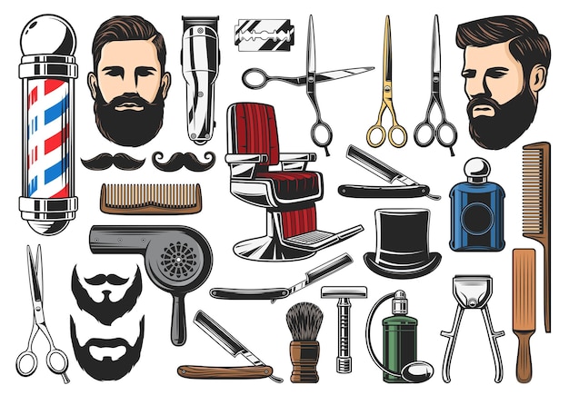 Vector barbershop haircut and shave tools